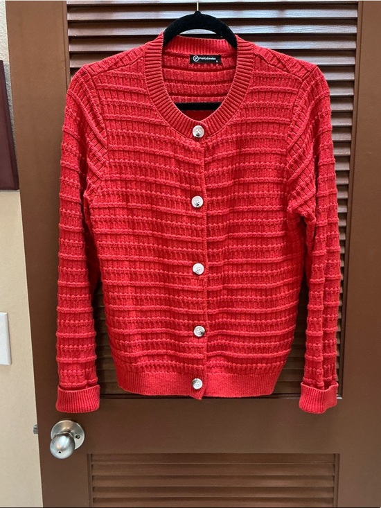 PrettyGarden Sweaters - Classic Red Button-Front Knit Cardigan - Women's